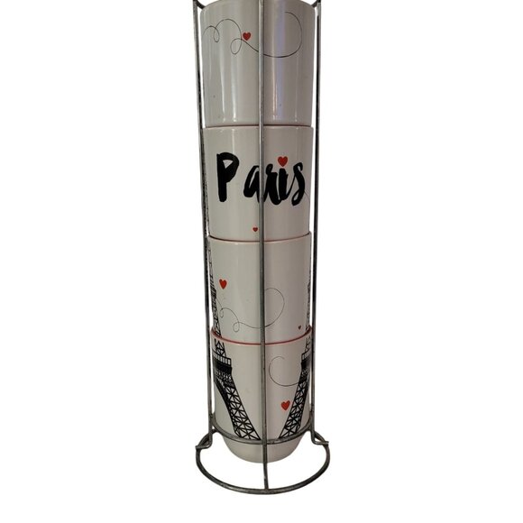 ⭐ Boston Warehouse “Paris” Eiffel Tower Stacking Mug Set with Metal Stand – 4-Pi - Picture 2 of 7